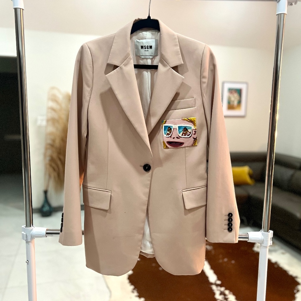 MSGM embroidered Single Breasted Blush Wool blend Oversized Blazer